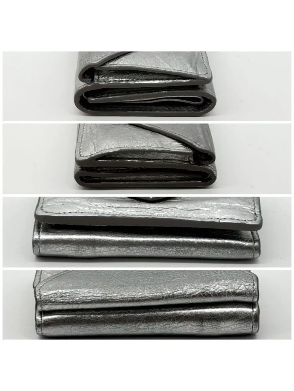 Balenciaga Paper Mini Silver Trifold Compact Wallet